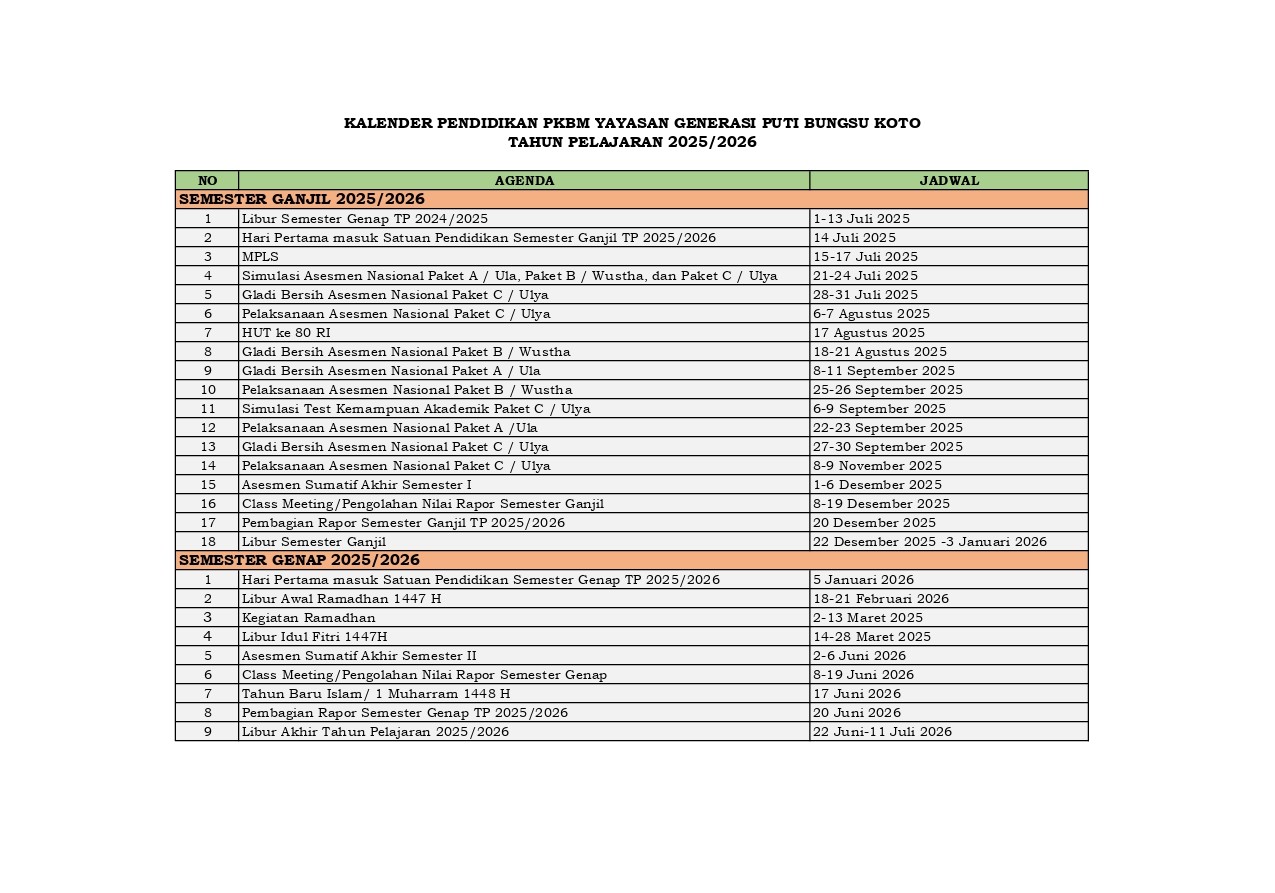 Kalender Akademik 2